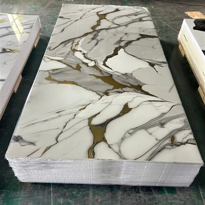 Луксозна UV дъска Golden Vein High Gloss PVC мраморен лист за декорация на стени на хотелска вила
